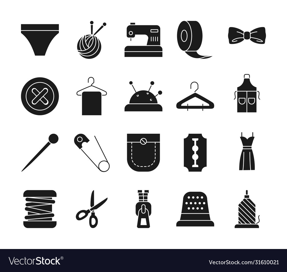 Scirssors And Sewing Icon Set Silhouette Style Vector Image