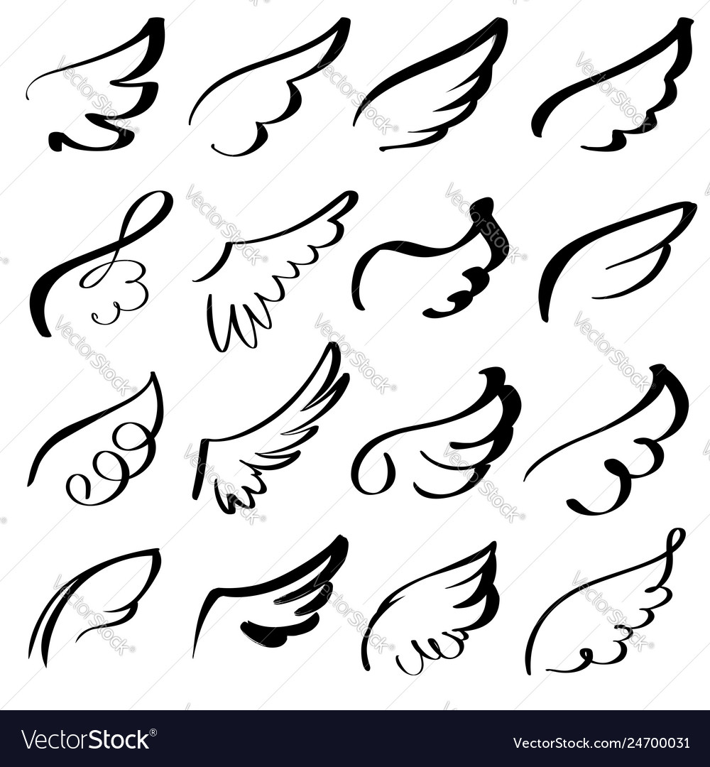 Abstract Flying Dove Sketch Set Icon Collection Vector Image