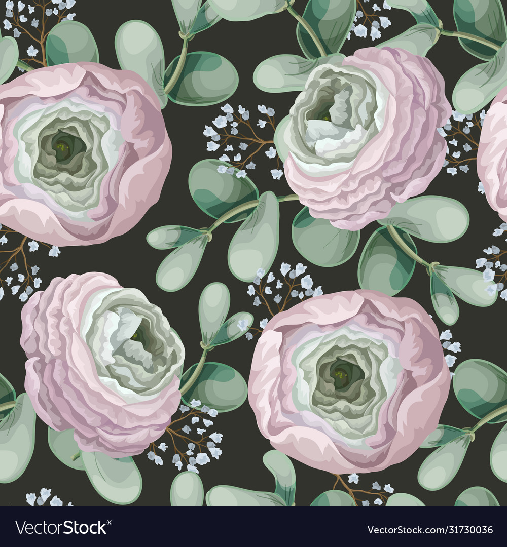 Seamless Pattern With Delicate Ranunculus Vector Image