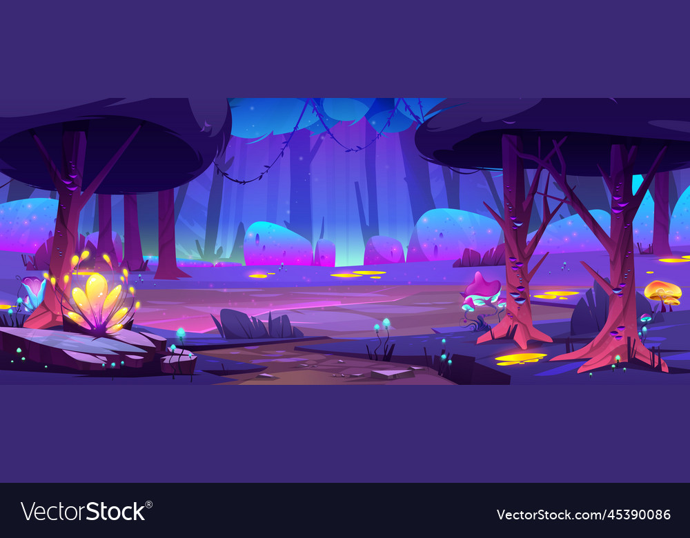 Magic Forest Landscape At Night Royalty Free Vector Image