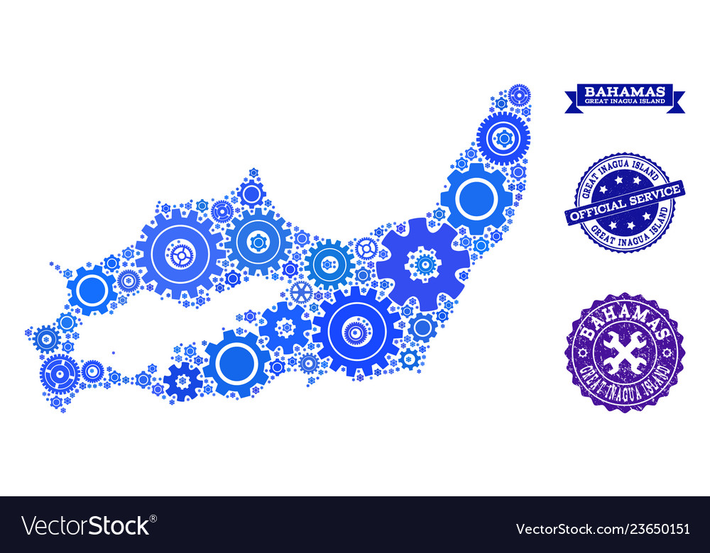 Mosaic Map Of Great Inagua Island With Gears Vector Image