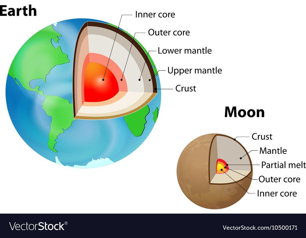 Earth And Moon Internal Structure Royalty Free Vector Image