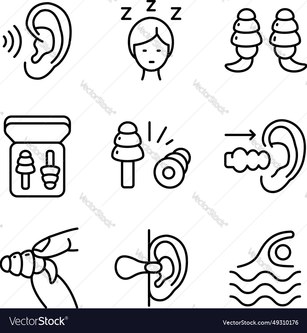 Earplugs Outline Icons Set Care Device Ear Vector Image