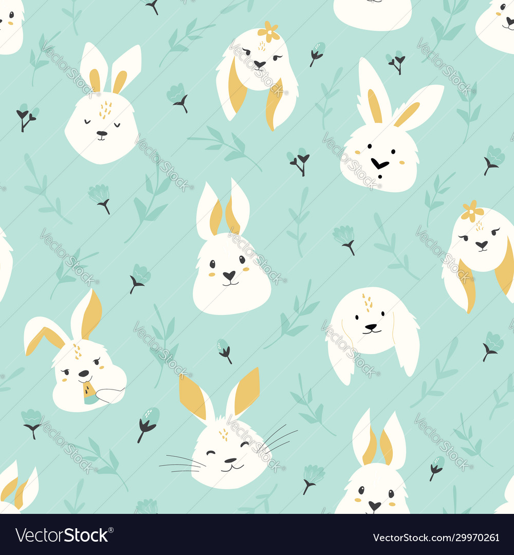 Easter Seamless Pattern With Cute Smiling Rabbits Vector Image