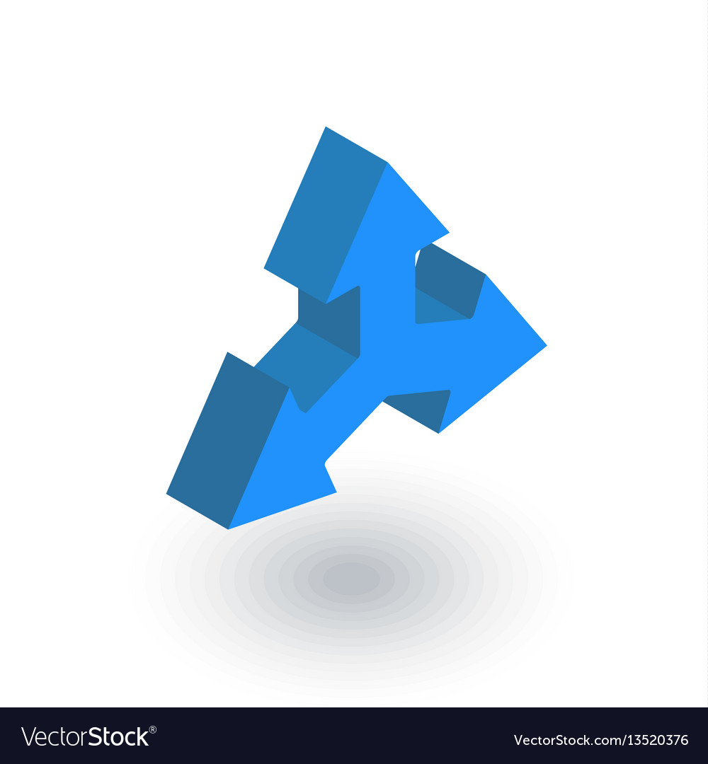 Three Way Direction Arrow Isometric Flat Icon D Vector Image