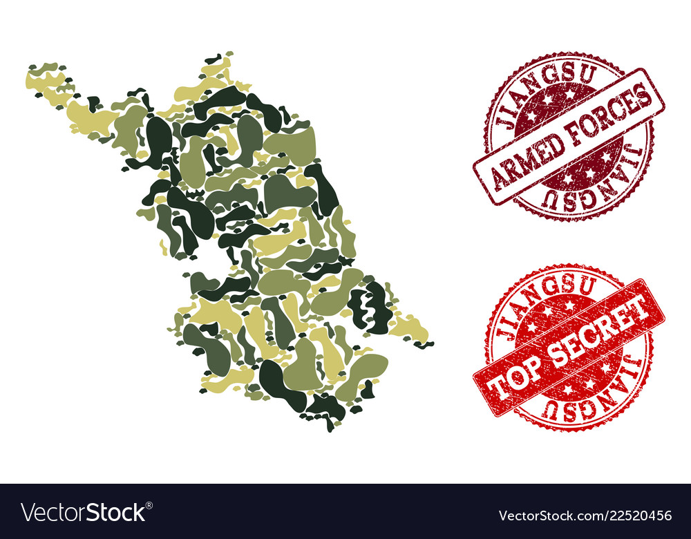 Military Camouflage Composition Of Map Of Jiangsu Vector Image