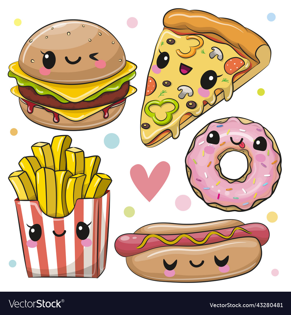 Set Of Cute Fast Food Royalty Free Vector Image