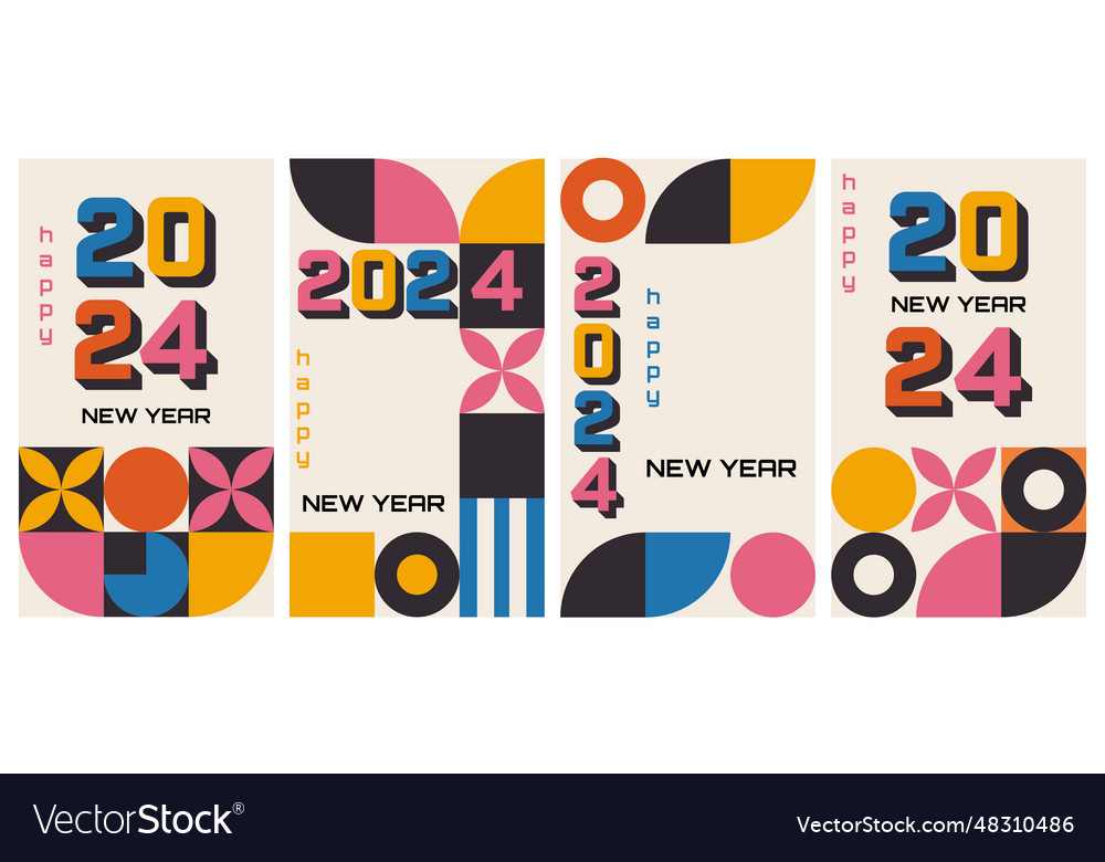 Happy New Year Posters Set Design Royalty Free Vector