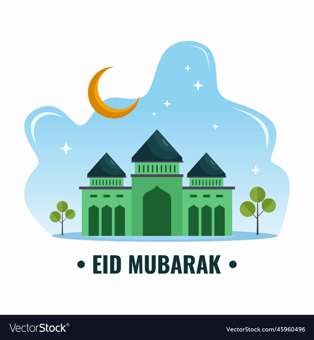 Eid Mubarak Background With Half Moon And Green Vector Image