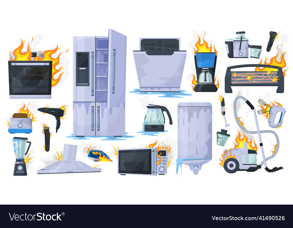 Broken Damaged Household Appliance Burnt Vector Image