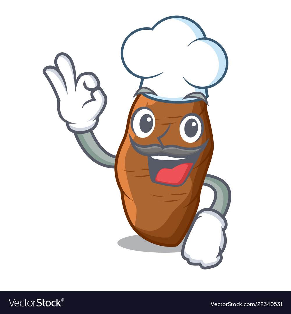 Chef Cassava Root On The Plate Cartoon Royalty Free Vector