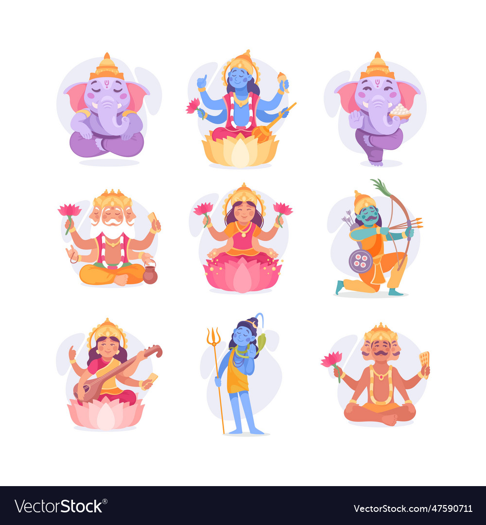 Ancient Indian Hindu Gods And Deity Set Royalty Free Vector