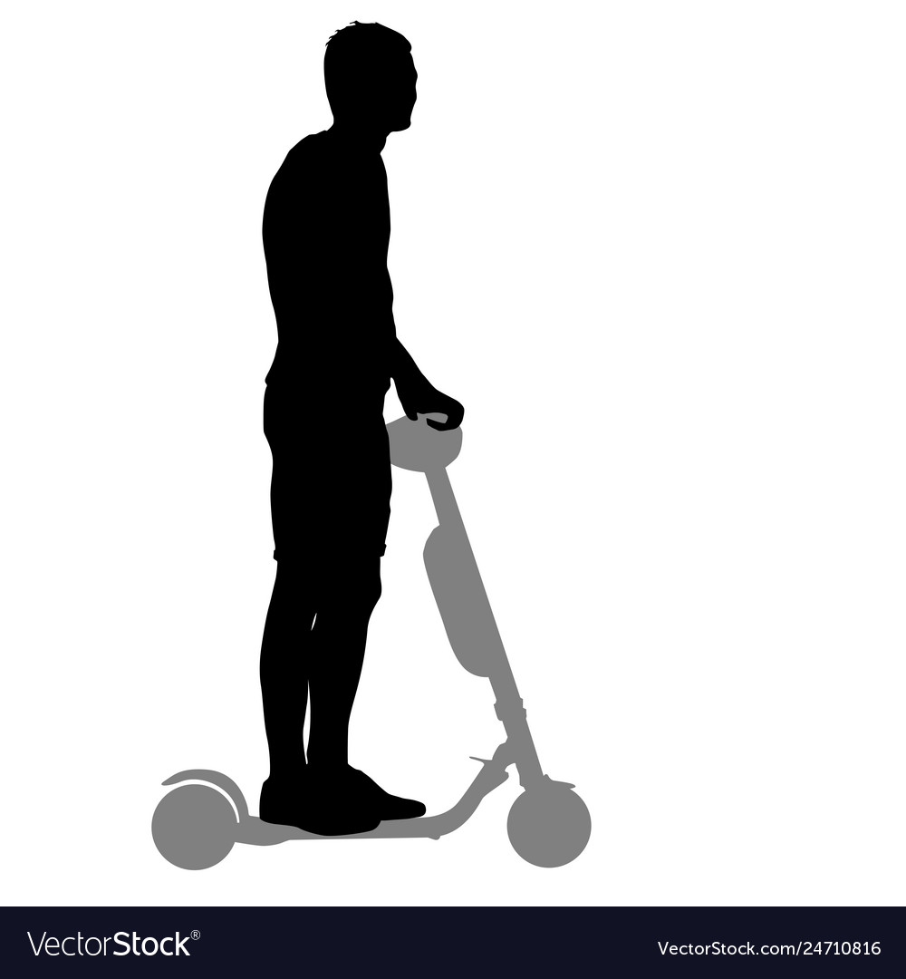 Black Silhouette Man On A Scooter People White Vector Image