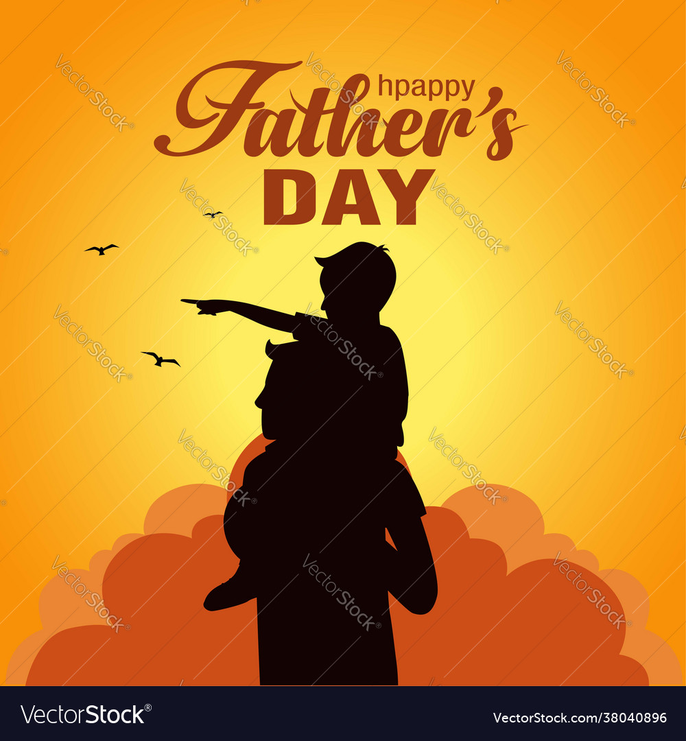 Son On His Father Shoulders Blue Background Vector Image