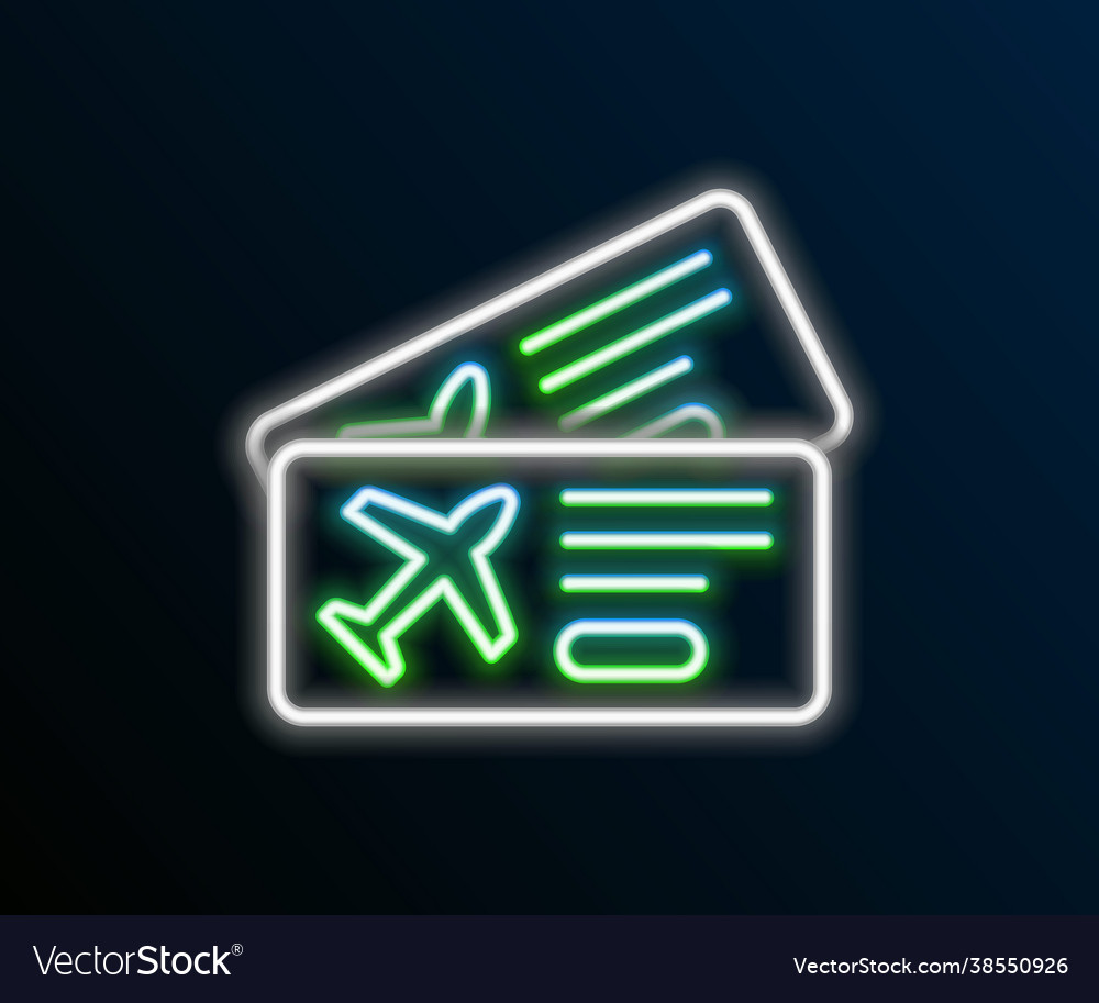 Glowing Neon Line Airline Ticket Icon Isolated Vector Image