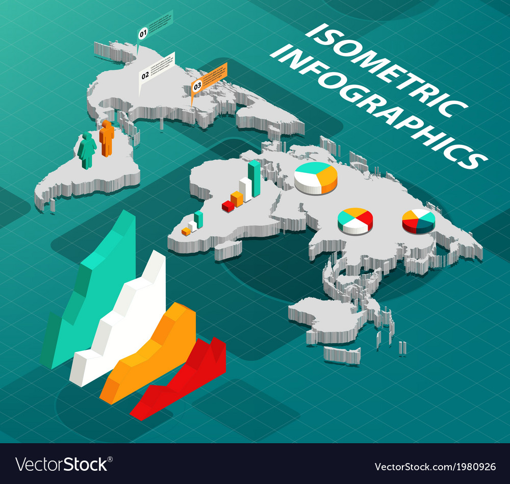 Isometric World Map With Business Infographics Vector Image