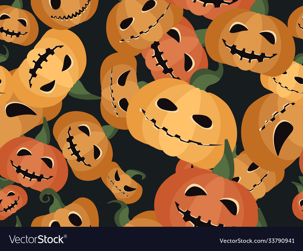 Spooky Halloween Pumpkins Seamless Pattern Vector Image