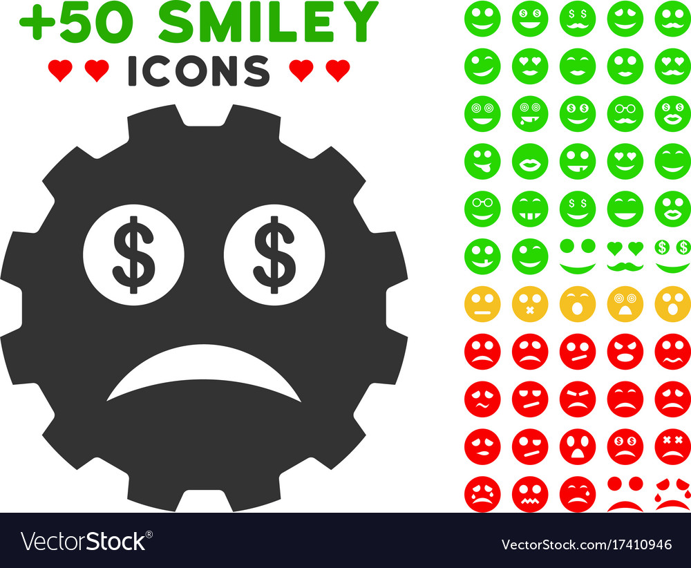 Bankrupt Smiley Gear Icon With Bonus Mood Set Vector Image