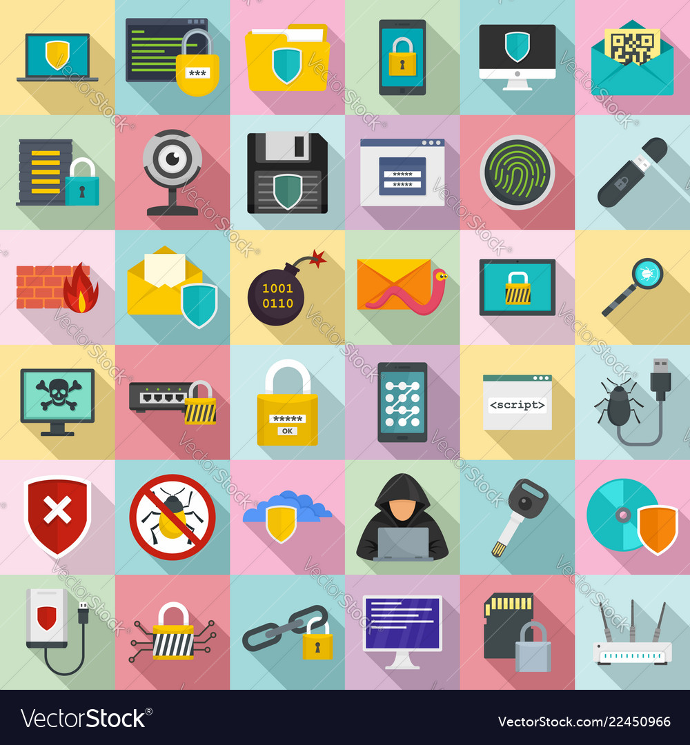 Cyber Security Icon Set Flat Style Royalty Free Vector Image