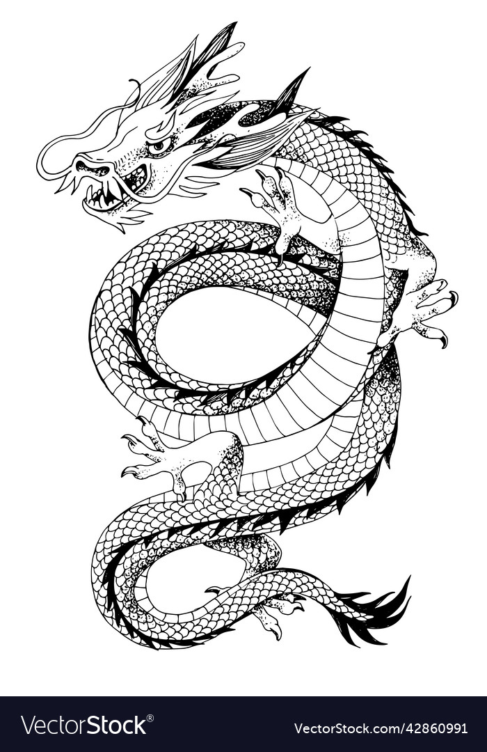 Traditional Monochrome Chinese Flying Dragon Vector Image