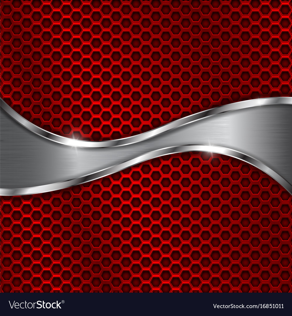 Red Metal Perforated Background With Steel Wave Vector Image