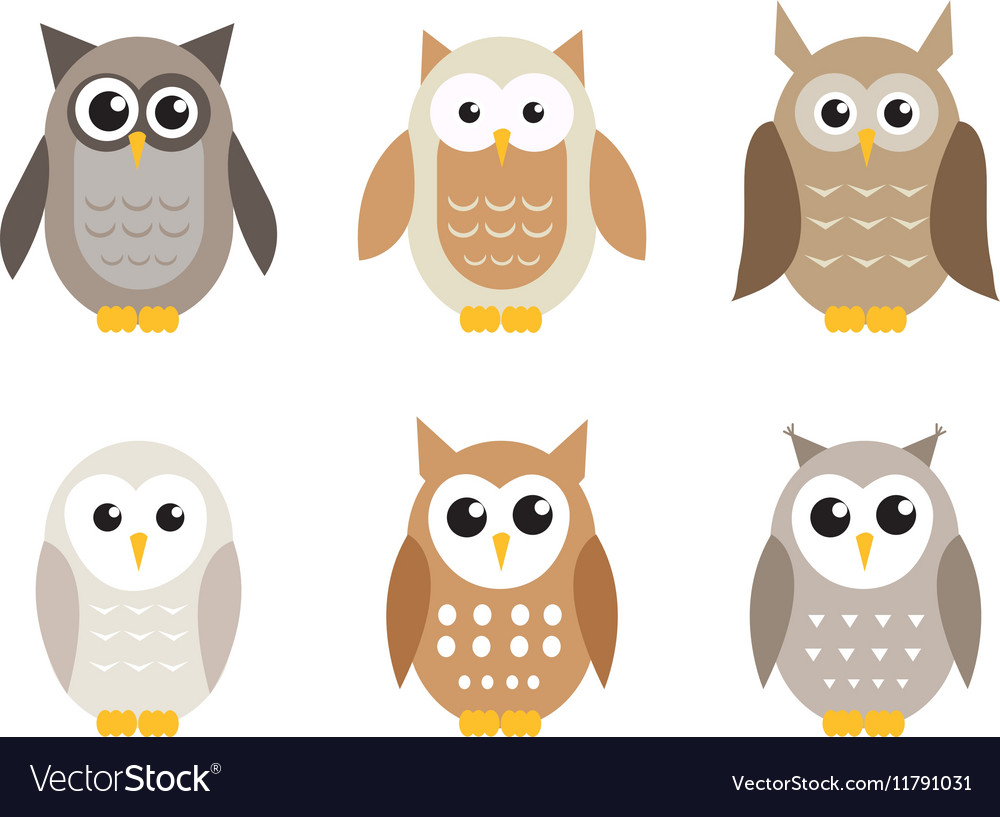 Cute Cartoon Owl Set Owls In Shades Of Gray Vector Image