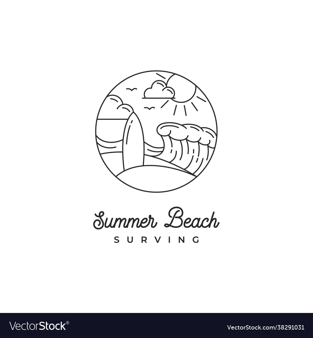 Line Art Surfing Logo Design Surfer Royalty Free Vector