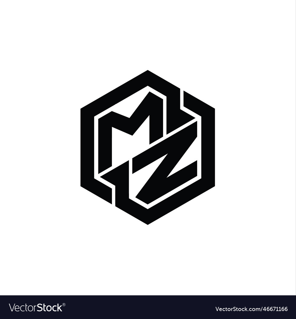 Mz Logo Monogram Gaming Hexagon Geometric Shape Vector Image