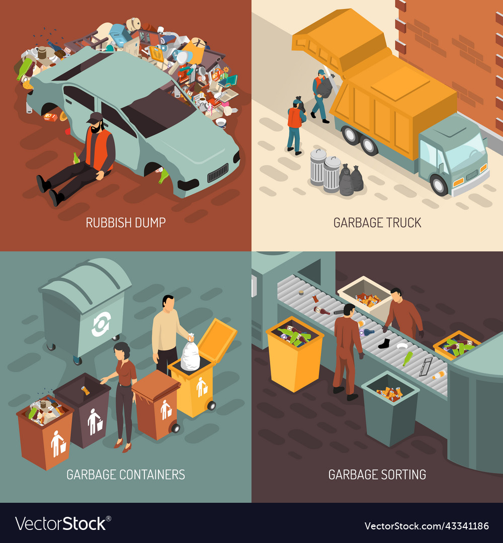 Isometric Garbage Recycling Design Icon Set Vector Image