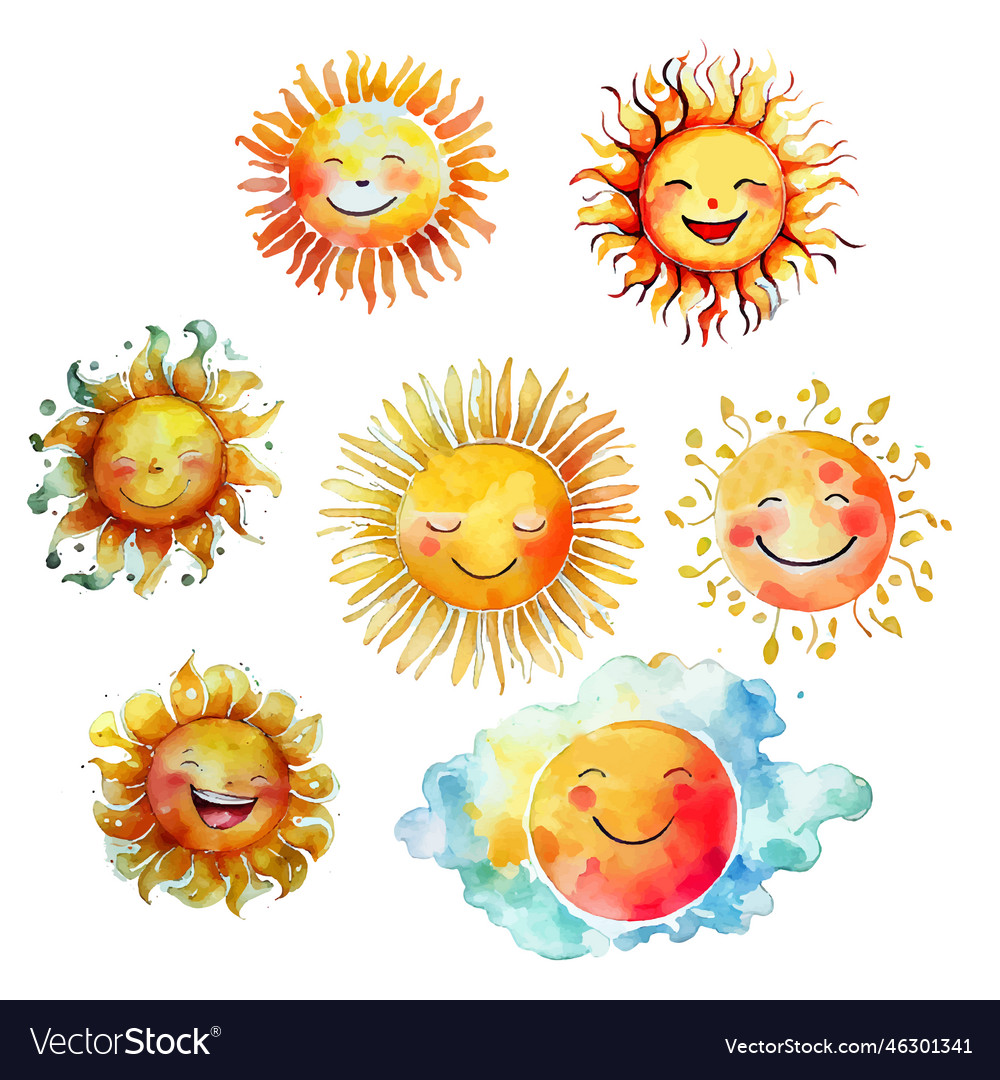 Set Of Watercolor Sun Royalty Free Vector Image