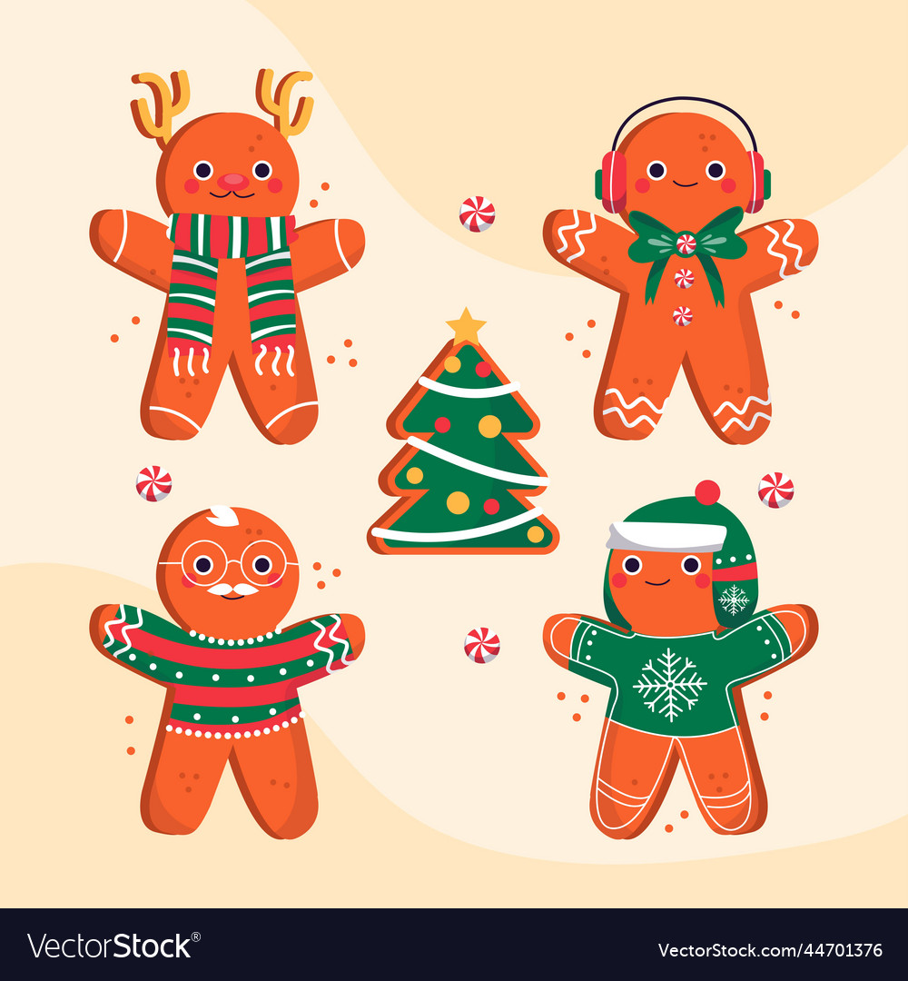 Hand Drawn Gingerbread Man Cookie Collection Vector Image