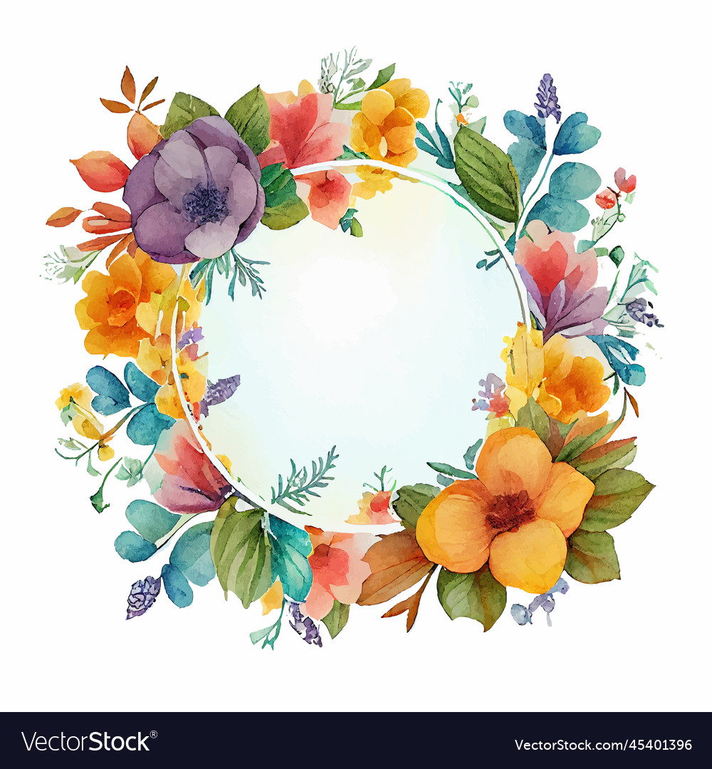 Cute Watercolor Frame With Spring Flowers Vector Image