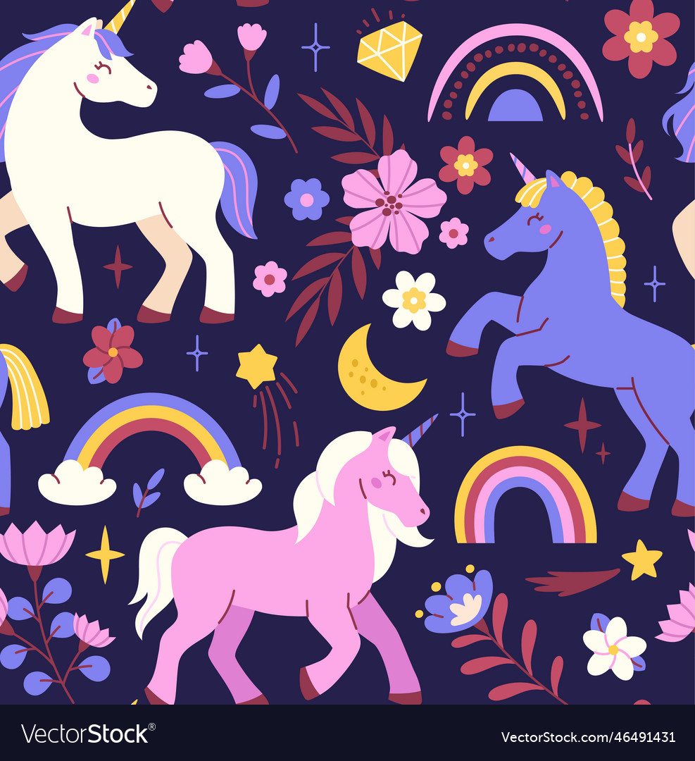 Seamless Pattern With Unicorns Royalty Free Vector Image