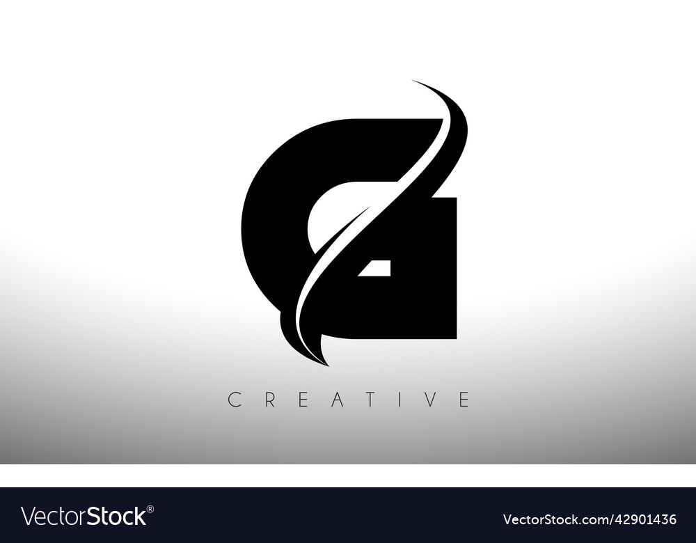 G Swoosh Letter Cut Logo Design With Black Swoosh Vector Image