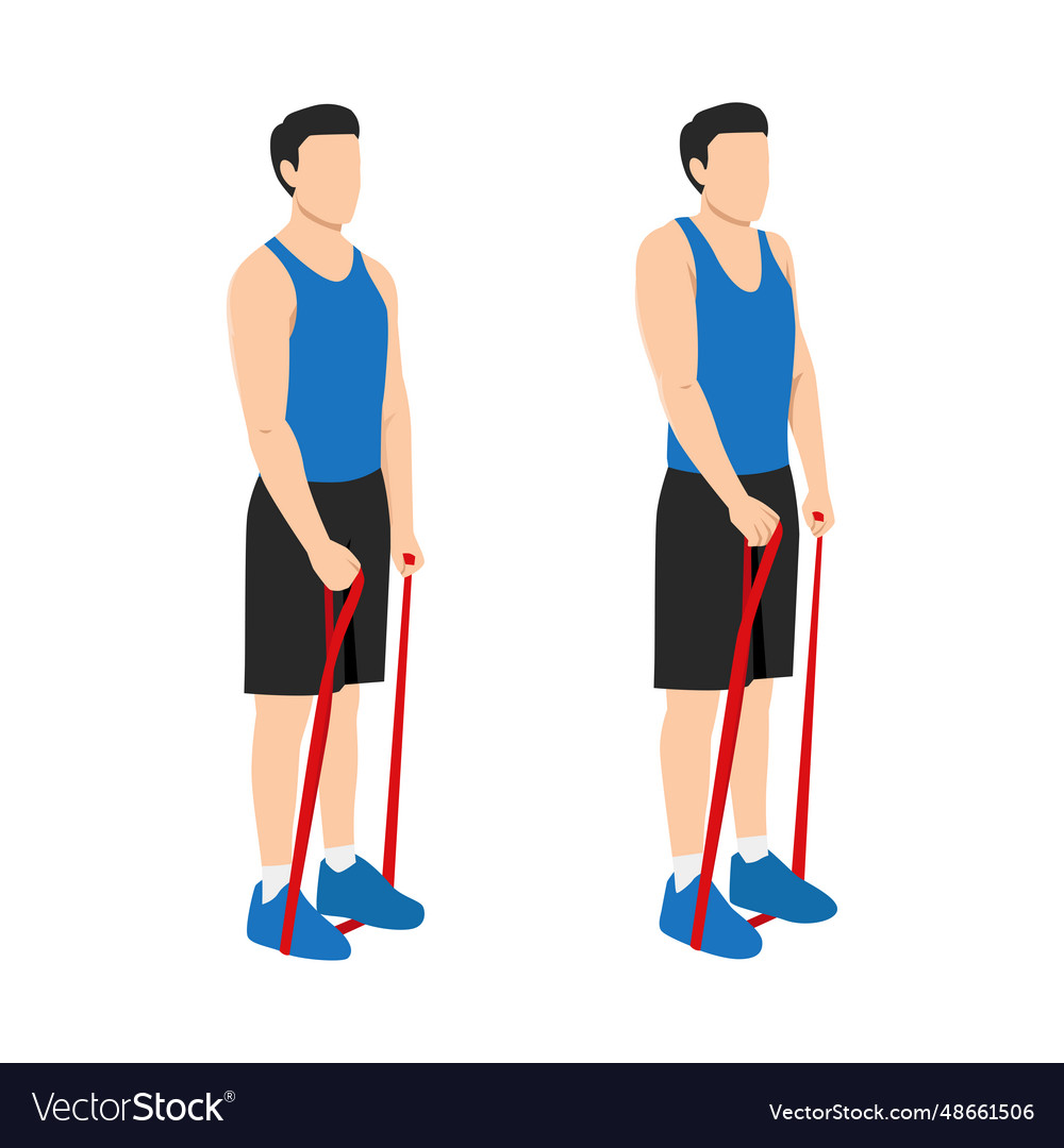 Man Doing Resistance Band Shrugs Exercise Vector Image