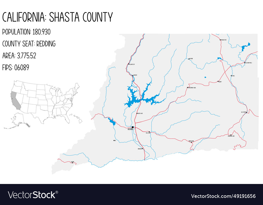 Map Of Shasta County In California Usa Royalty Free Vector