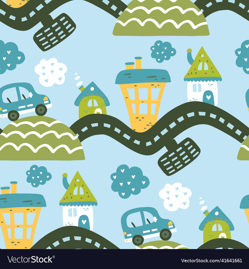 Cute Cartoon Car Seamless Pattern Royalty Free Vector Image