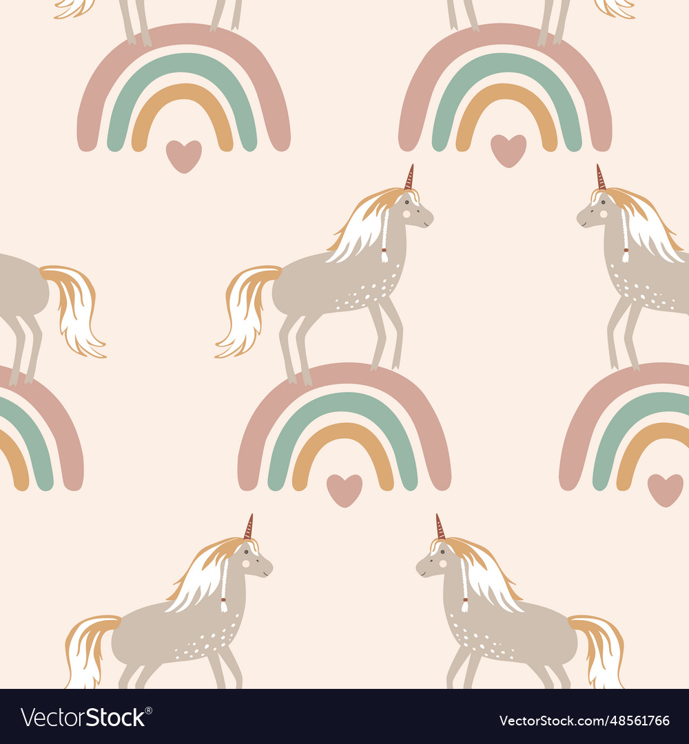 Seamless Pattern With Cute Unicorns Standing Vector Image