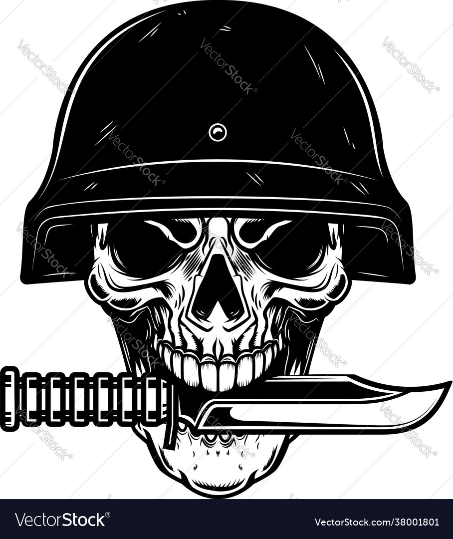 Skull In Military Helmet With Knife In Teeth Vector Image