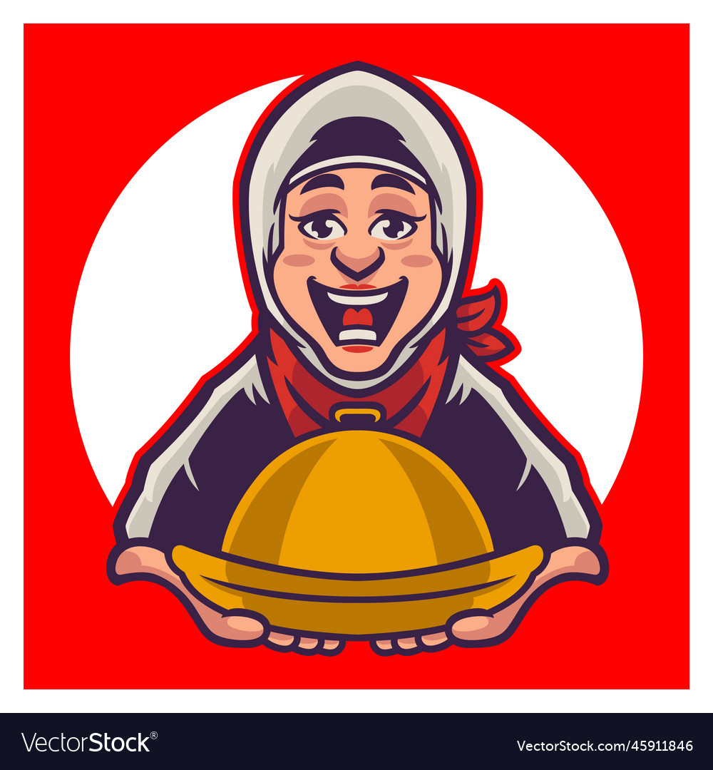 Woman Chef Cartoon Logo Character Muslim Vector Image