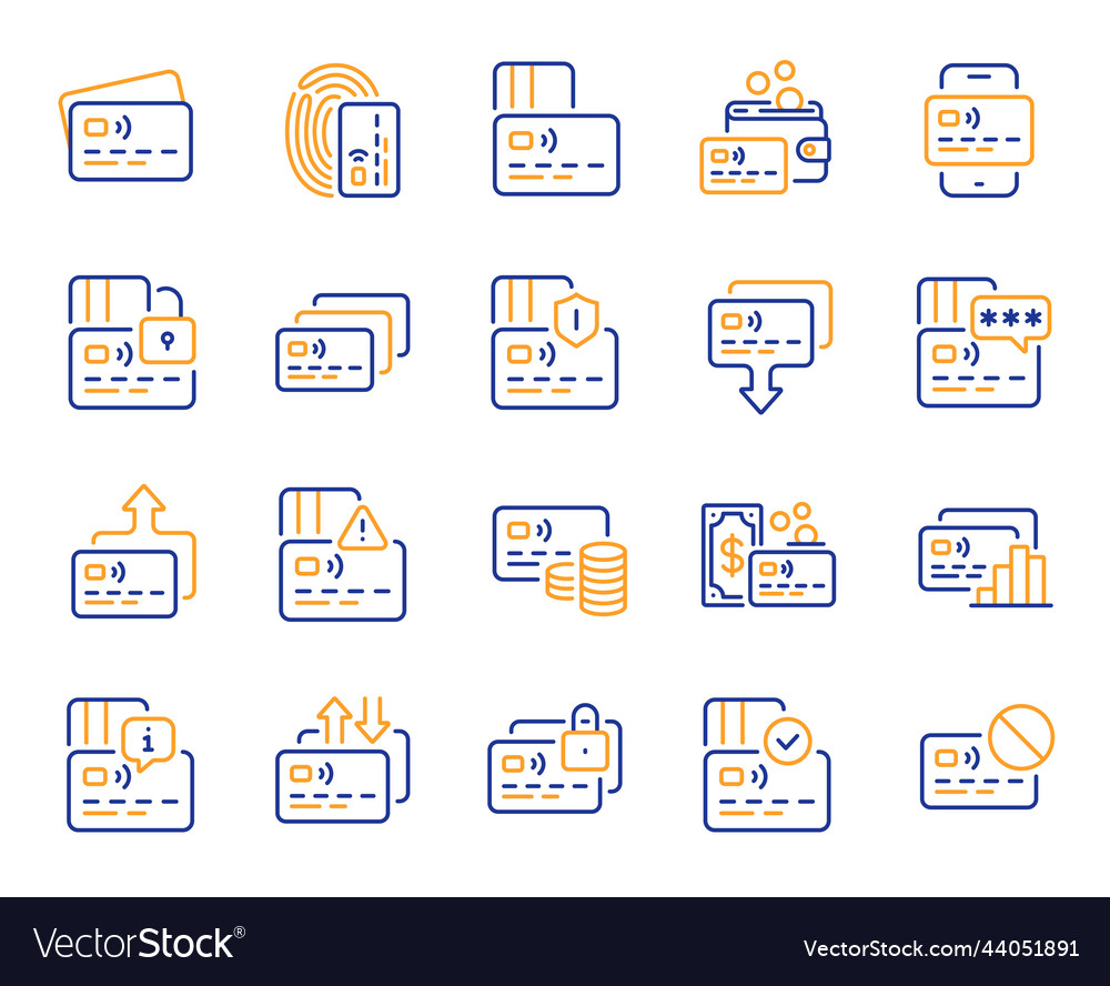 Credit Card Line Icons Non Cash Payment Withdraw Vector Image