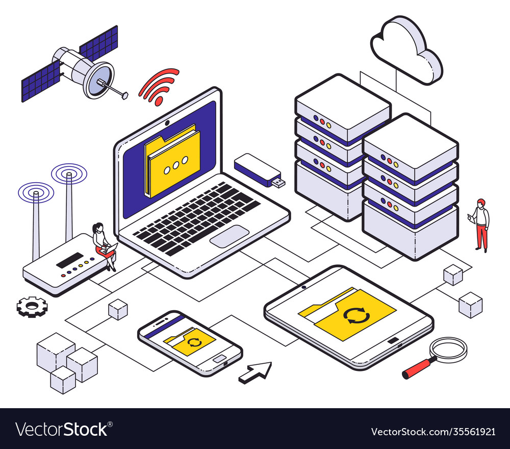 Web Hosting Isometric Composition Royalty Free Vector Image