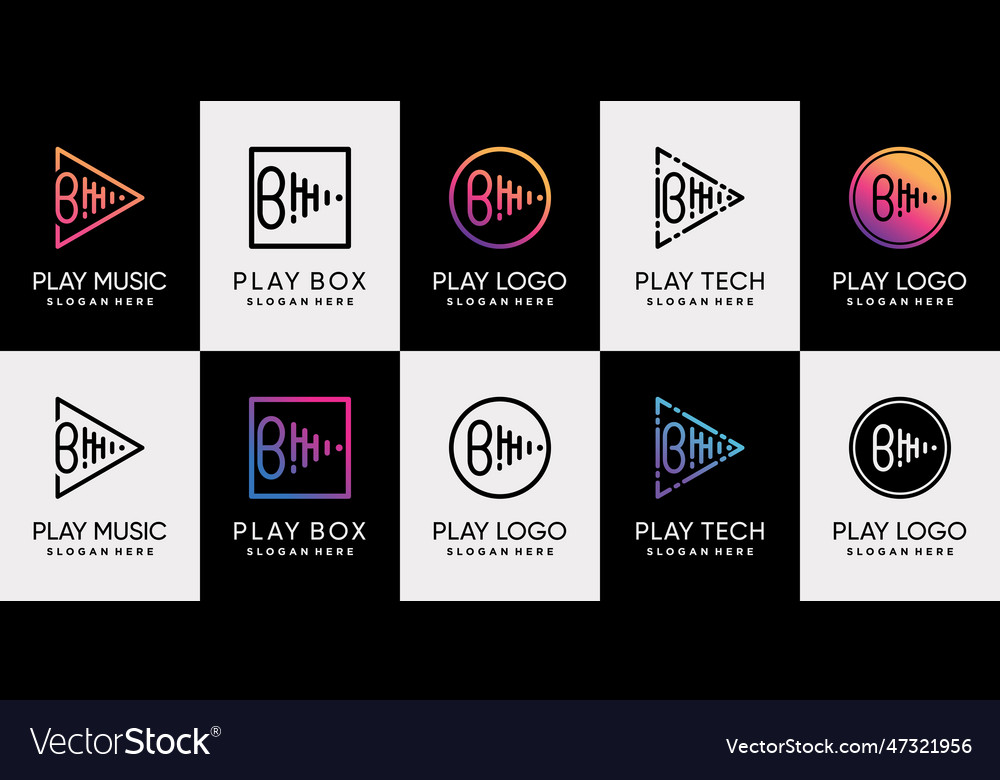 Set Bundle Of Play Music Logo Design With Initial Vector Image