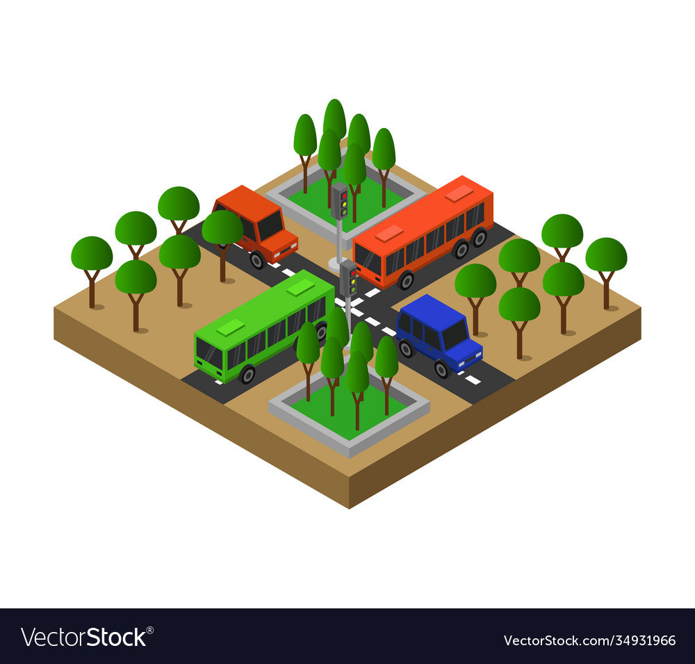 Isometric Road Intersection In On A White Vector Image