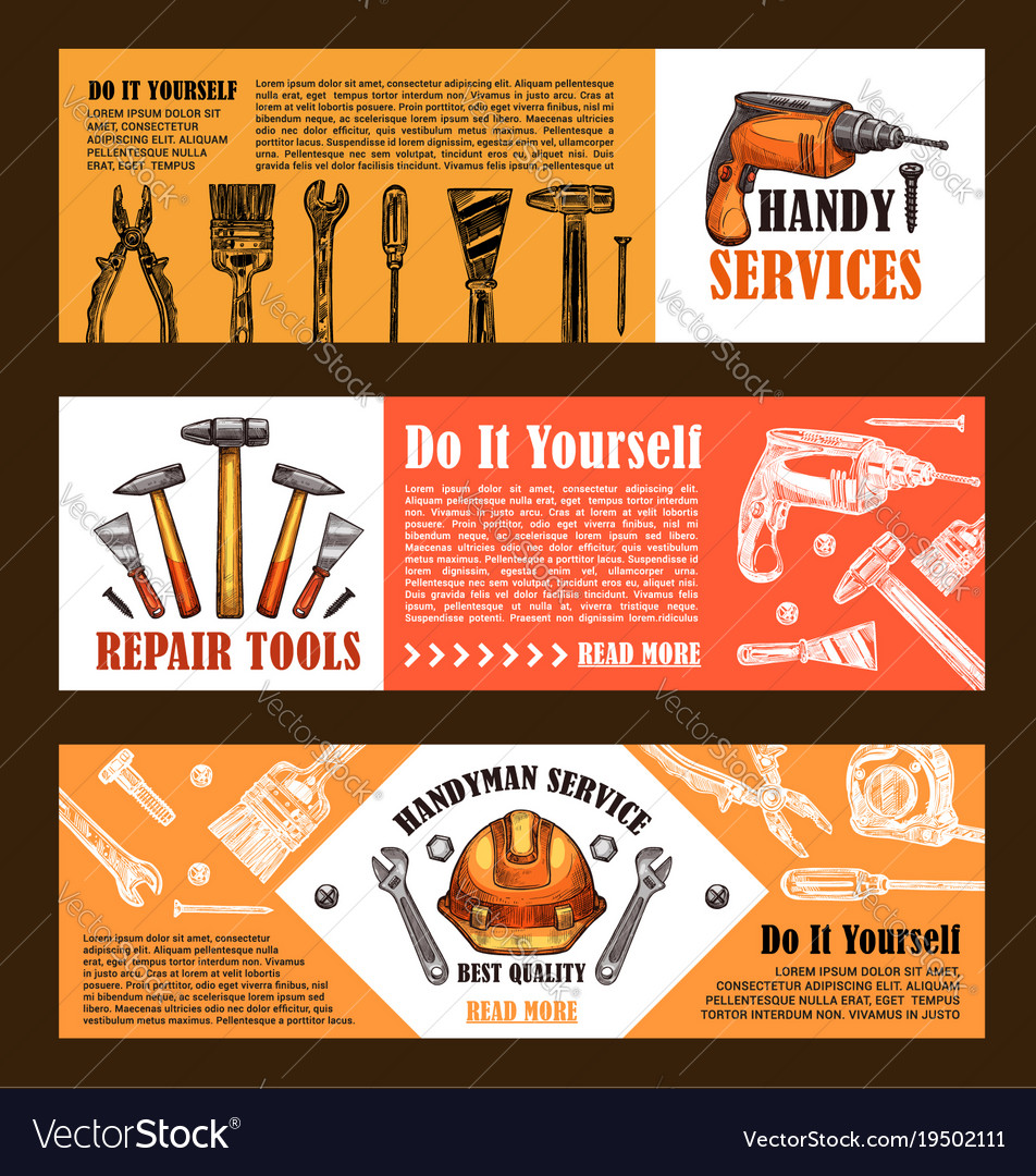 Home Repair Sketch Work Tools Banners Royalty Free Vector