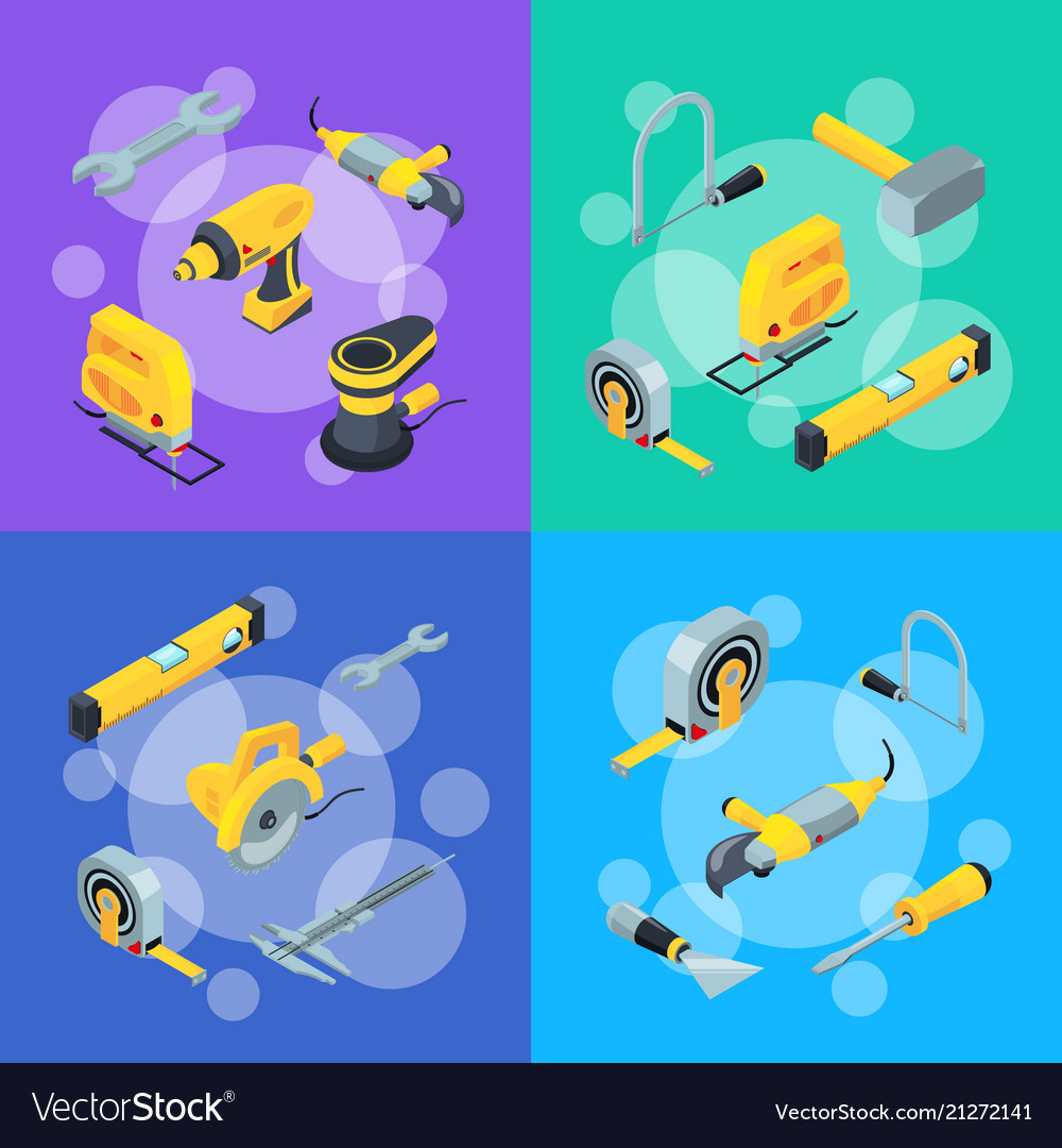 Construction Tools Isometric Icons Concept Vector Image