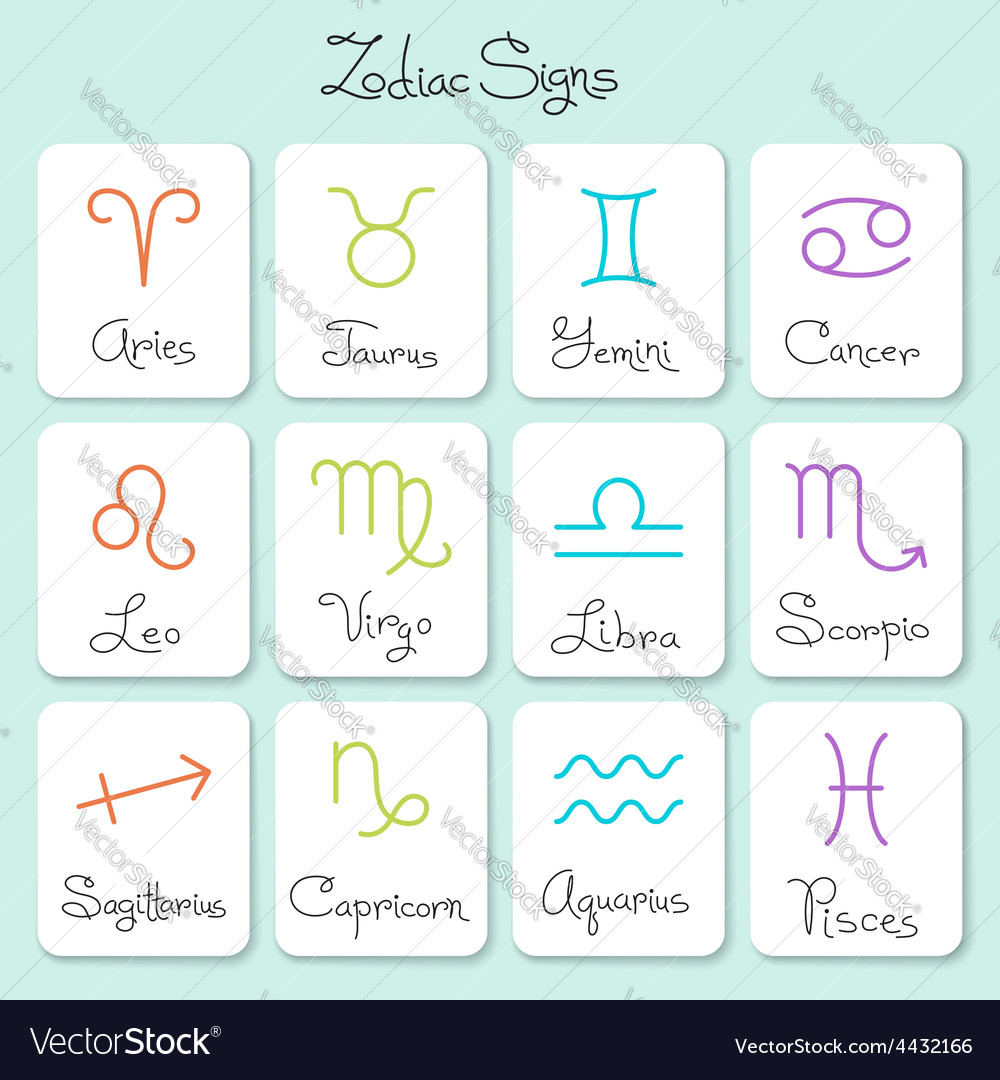 Set Simple Zodiac Signs With Captions Royalty Free Vector