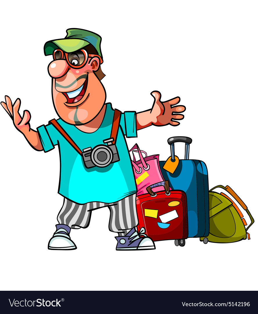 Cartoon Cheerful Man With Suitcases Royalty Free Vector