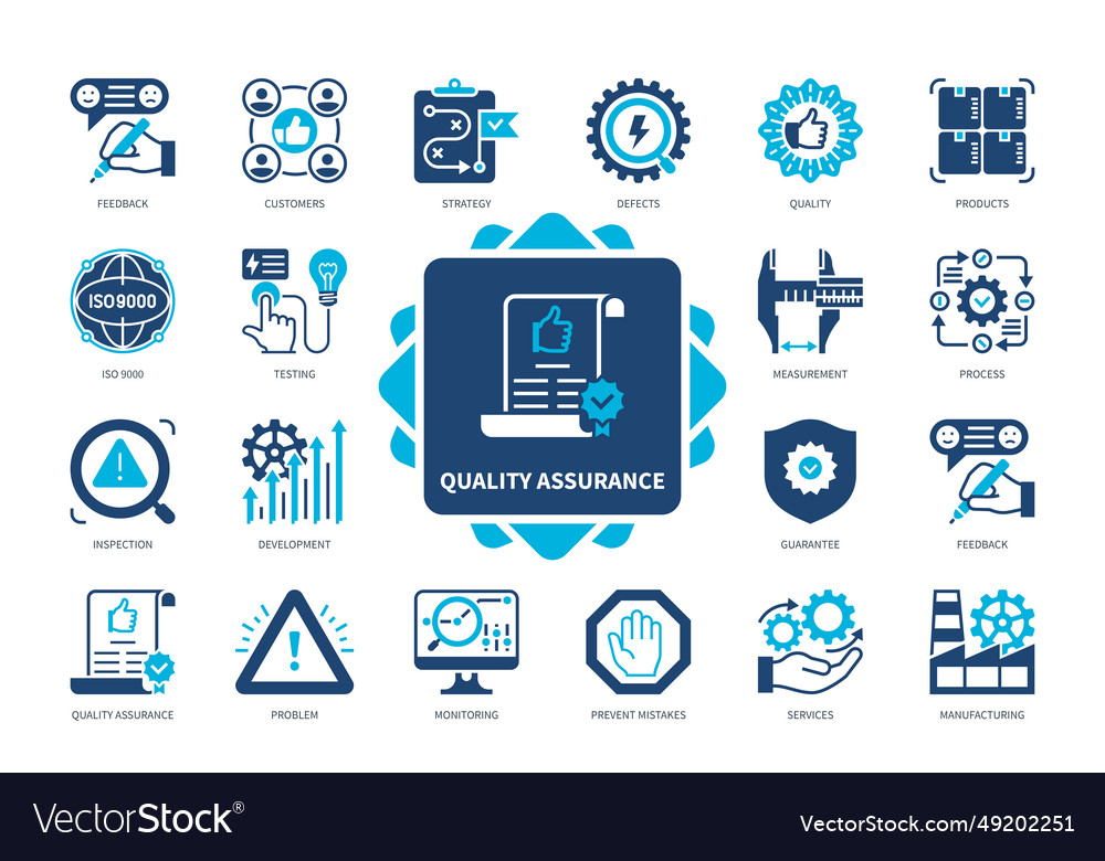 Quality Assurance Solid Icon Set Royalty Free Vector Image