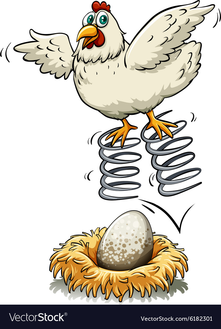 Chicken Bouncing On Spring Over An Egg Royalty Free Vector